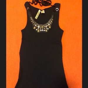 Eyeshadow black tank top removable embellished bib